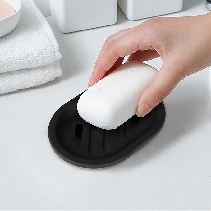 Topsky Soap Dish for Shower, 4pcs Dishes with Drip Tray, Bar Holder with Drain for Kitchen Sink, Keeps Soap Dry, Black