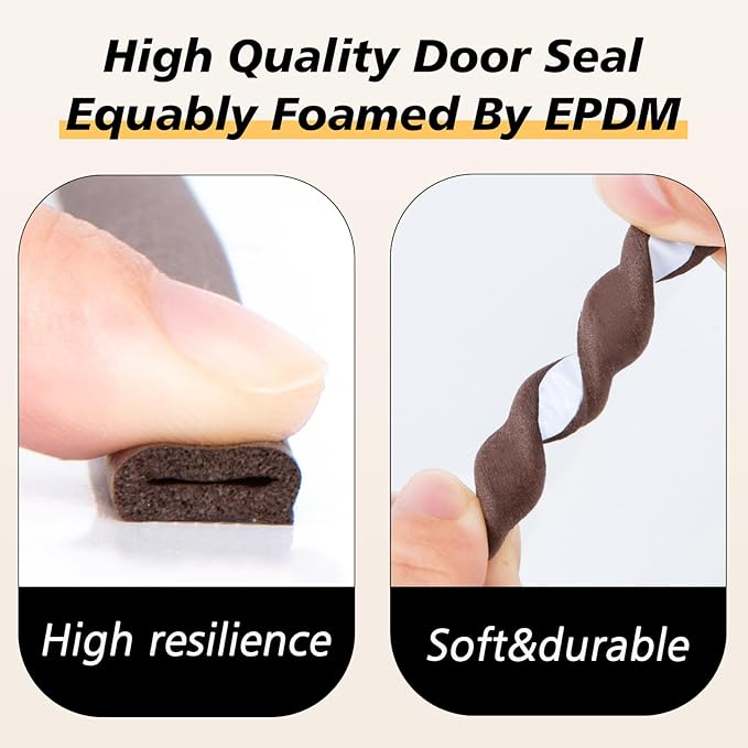 SUNMON Door Seal D-Type Strip Weather Stripping Self Adhesive Foam for Doors and Windows, Soundproofing Weatherstrip Gap Collision Avoidance (Brown)