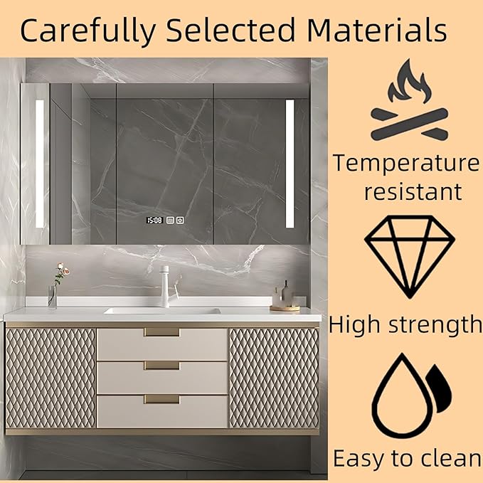 Modern Bathroom Vanity - Wall-Mounted Bathroom Cabinet with LED Light | Intelligent Defogging Mirror Cabinet Includes Time Display Function, 2 Drawers & 2 Storage Cabinets (Style A, 44IN)