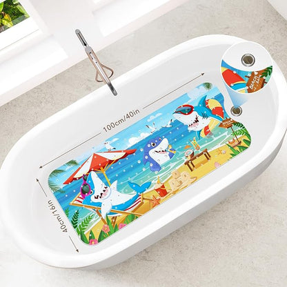 SHUCHING Baby Bath Mat for Tub Non Slip-40 X 16 Inch, Extra Long Kids Bathtub Mat Non Slip, Toddler Shower Mat for Bathroom, Shark