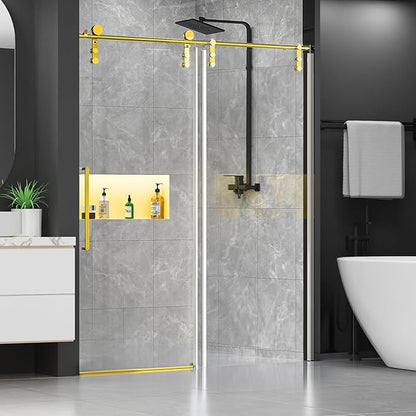 Chabatree Shower Door 60" W x 76" H Frameless Sliding Shower Door,Frameless Shower Door with Sealing Strip and Waterproof Handle,5/16"(8mm) Clear Tempered Glass,Stainless Steel Hardware,Golden