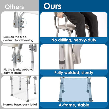 Shower Chair with Arms and Back Heavy Duty 330lbs, Shower Chair for Inside Shower, Shower Seat for Inside Shower Bathroom Chair with Cutout Seat & Cold-Proof Pads, Tools-Free Assembly