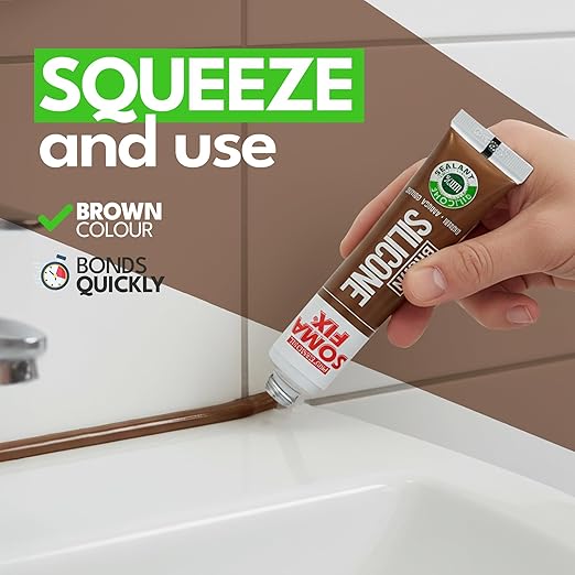 Silicone Caulk - Squeeze Tube Silicone Sealant for Wood, Kitchen, Bathroom, Sink, and Windows - Multi-Purpose & Waterproof (Brown)