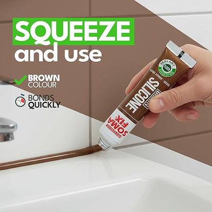 Silicone Caulk - Squeeze Tube Silicone Sealant for Wood, Kitchen, Bathroom, Sink, and Windows - Multi-Purpose & Waterproof (Brown)