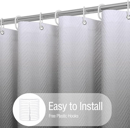 Gibelle Ombre Grey Shower Curtain, 3D Embossed Textured Herringbone Fabric Shower Curtain, Modern Farmhouse Bathroom Decor Soft Cloth Shower Curtain Set with Hooks, 72x72