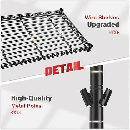 REIBII 5 Tier Storage Shelves Adjustable Wire Rack Shelving, Kitchen Shelves 13.4" D x 23.2" W x 60" H Strong Metal Shelves for Restaurant Garage Pantry，Black