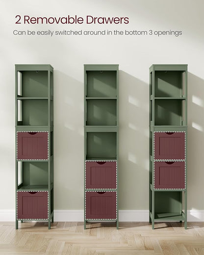 VASAGLE Storage Cabinet, Storage Organizer Rack Stand for Bathroom, Living Room, Bedroom, Multifunctional Corner Unit, 2 Drawers, 55.7 Inches in Height, Forest Green UBBC066C01