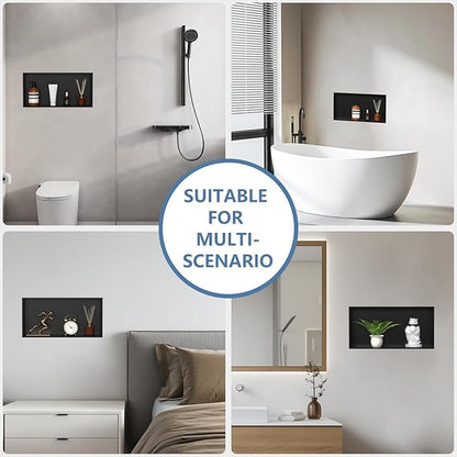 Homevacious 24" X 12" X 4" Stainless Steel Shower Niche No Tile Needed Matte Black Bathroom Shelf Rimless Recessed Wall Niche for Bathroom Storage