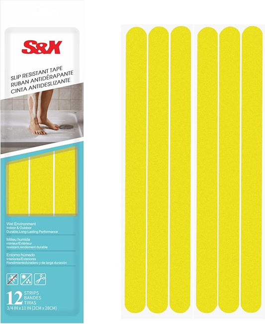 S&X Non Slip Bath Stickers,Gritty Textured Slip-Resistant Treads,0.75-Inch by 11-Inch,12 Strips Per Pack (Yellow)