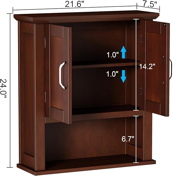 ChooChoo Wood Wall Cabinet with Doors, Medicine Cabinet with Adjustable Shelves Over The Toilet, Rustic Cabinet Wall Mounted for Bathroom, Kitchen, Living Room, Dark Cherry