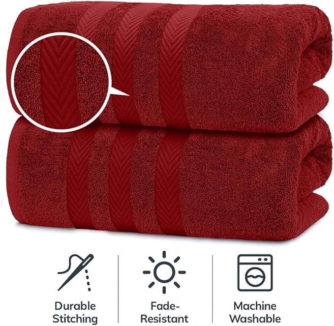 RIVERSIDE Pack of 2 Extra Large Bath Sheets 35 x 70 Inches - 100% Ring Spun Cotton Hotel Quality Oversized Bath Towels - Super Soft, Highly Absorbent & Quicker to Dry - Red