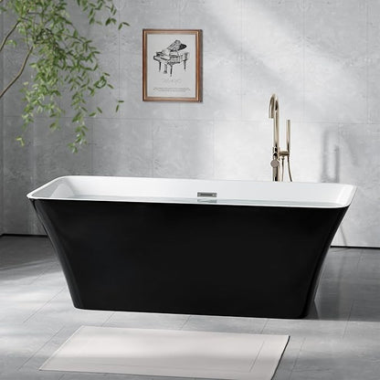 67 Inch Freestanding Acrylic Bathtub, Modern Black Soaking Tub with Chrome Overflow & Drain, CUPC Certified, Deep Soaking Design for Luxurious Spa Experience, Contemporary Bathroom Centerpiece