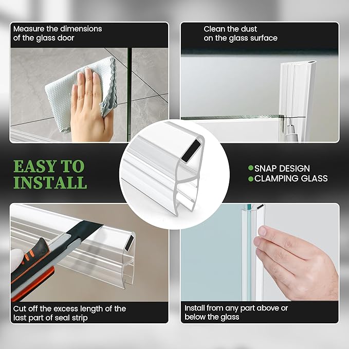 Bathroom Shower Glass Door Side Seal Strips, Length 78 Inch 2PCS Transparent PVC Door Side Seall Strips with Magnetic Stripe for 1/4" (6MM) Thick Framless Glass Panel