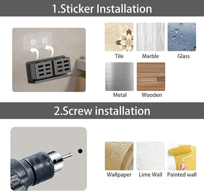 Aluminum Toothbrush Holder Self-Adhesive Hanging Bracket Shower Toothbrush Razor Holder Suitable for Toothbrush, Toothpaste, Razor and Comb etc Bathroom Storage