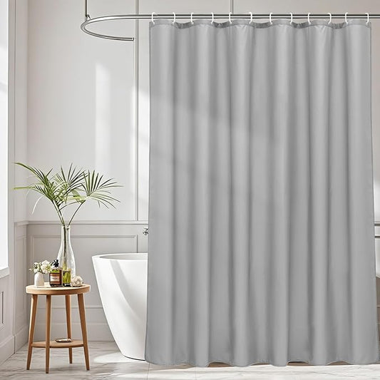 AooHome 96 inch Extra Long Shower Curtain Liner, Polyester Bathroom Curtain for Hotel with Hooks, Waterproof, Weighted Hem, Light Gray, 72 Width x 96 Height inch