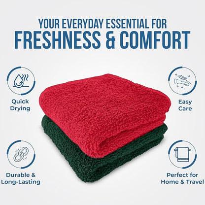 DAN RIVER 24 Pack Wash Cloths for Showering [12x12] - 100% Cotton Washcloths Premium Quality Flannel Face Cloths for Bathroom, Highly Absorbent and Soft Feel Wash Clothes, Red and Green