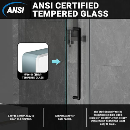 Chabatree Shower Door 60" W x 76" H Frameless Sliding Shower Door,Frameless Shower Door with Sealing Strip and Waterproof Handle,5/16"(8mm) Clear Tempered Glass,Stainless Steel Hardware,Black