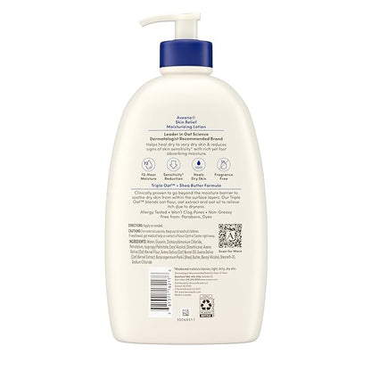 Aveeno Skin Relief Moisturizing Lotion Heals Very Dry, Sensitive Skin, Fast-Absorbing Body Lotion with Triple Oat & Shea Butter, Fragrance Free, Non-Comedogenic, Value Size, 33 fl. oz