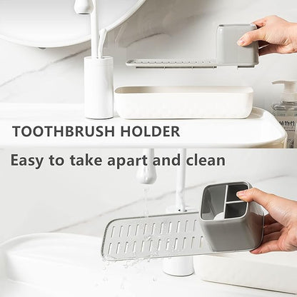 Toothbrush Holder for Bathrooms, Toothbrush Organizer Countertop for Toothbrush Storage, Toothbrush and Toothpaste Holders Set with 3 Slots, Tooth Brushing Cup Caddy for Family-White