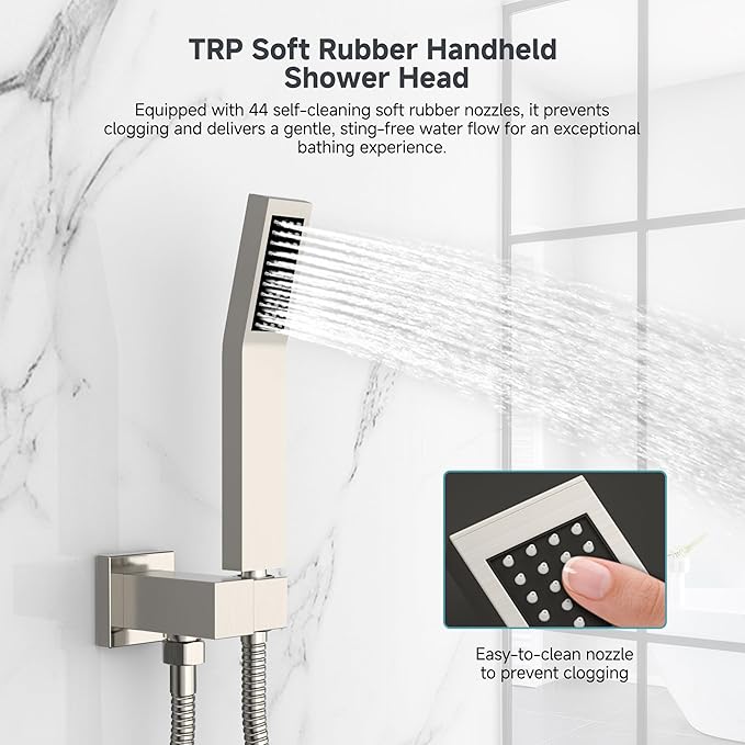 SR SUN RISE Shower Faucet Set & System - 10 Inch Rainfall Shower Head & Handle Set Wall Mounted Brushed Nickel Solid Brass Valve Trim Kit Included