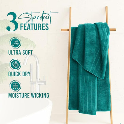 DAN River Extra Large Bath Towels Set of 4, 30 x 60 Inches - 100% Cotton Larger & Lighter Weight Towels for Bathroom - Quicker to Dry, Super Soft & Highly Absorbent Towels for Home, Teal