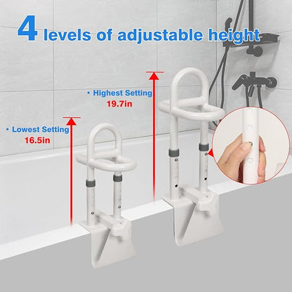 Adjustable Bathtub Safety Rail, Shower Grab Bars Handle with Non-Slip Handle for Seniors, Elderly, and Disabled, Fits 3"–6.7" Tub Walls, Supports 300 lbs, Bathroom Safety Bars