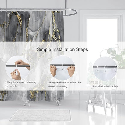Domoku Brown Gold Marble Shower Curtain,Brown Golden Cracked Lines Abstract Modern Shower Curtain for Bathroom Decor,Waterproof Texture Washable Fabric Shower Curtain,72 X 72