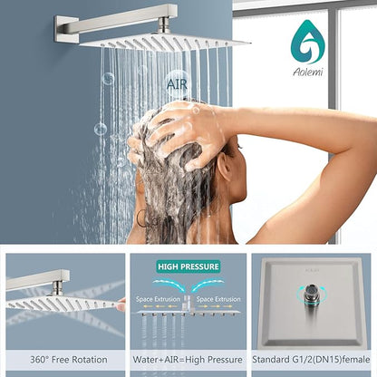 Aolemi Shower System with Rainfall Shower Head and Handheld Wall Mount,High Pressure Shower Faucet Set Fixture Combo with 2 in 1 Handheld Spray Rough-in Valve,12 Inch Shower Head Brushed Nickel