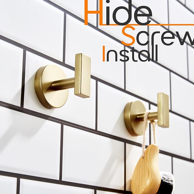 Robe Hook Bath Towel Hooks Stainless Steel Wall Hooks for Bathroom Kitchen Closet Garage Door Hanger Brushed Gold 3 Pack, AN1001GD-P3