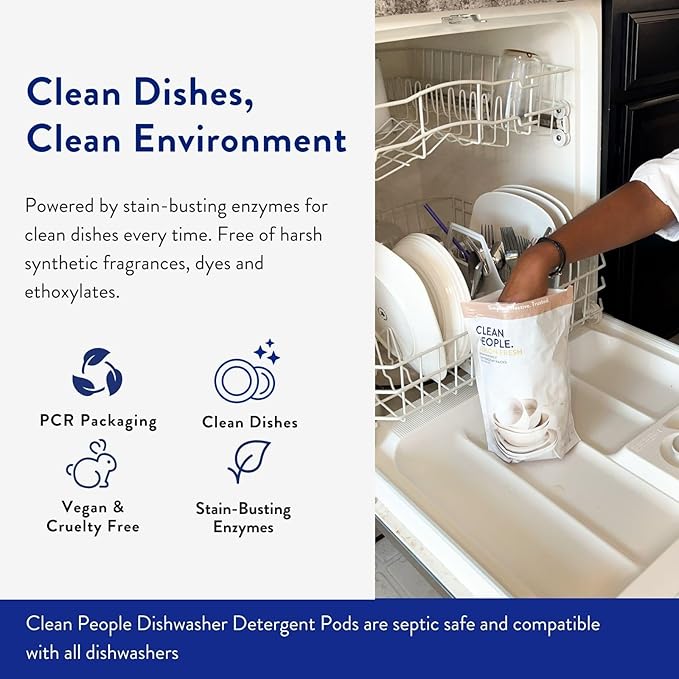 The Clean People Dishwasher Pods - Cuts Grease & Rinses Sparkling Clean - Residue-Free - Phosphate Free Dishwashing Pods (120 Count, Lemon Verbena)