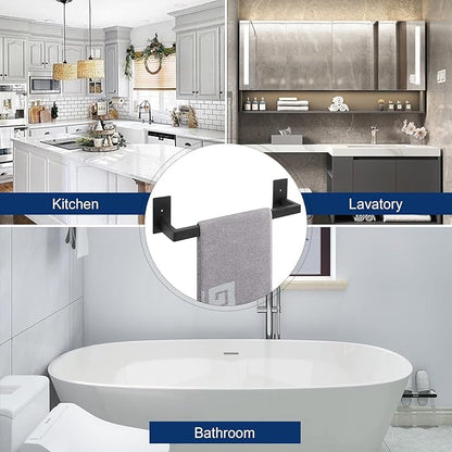 NearMoon Self Adhesive Bathroom Towel Bar, Stainless Steel Square Bath Wall Shelf Rack Hanging Towel Stick On Sticky Hanger Contemporary Style, Towel Rack Wall Mounted (16 Inch, Matte Black)