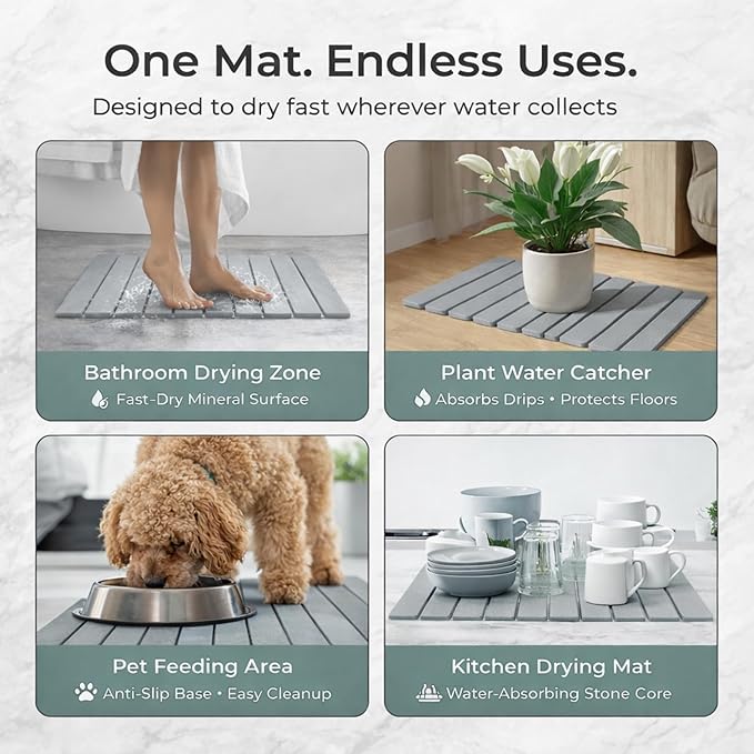 Foldable Stone Bath Mat – Premium Diatomaceous Earth Quick Dry Bathroom Mat, Water Absorbing, Non-Slip Stone Mat for Modern Bathrooms
