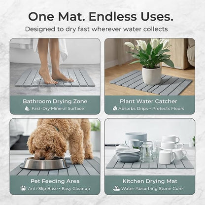 Foldable Stone Bath Mat – Premium Diatomaceous Earth Quick Dry Bathroom Mat, Water Absorbing, Non-Slip Stone Mat for Modern Bathrooms