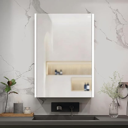 Lighted Bathroom Medicine Cabinet with Mirror，20 x 28 Inch Wall-Mounted Bathroom Wall Cabinet with Storage, LED Lights, Adjustable Shelves,Natural