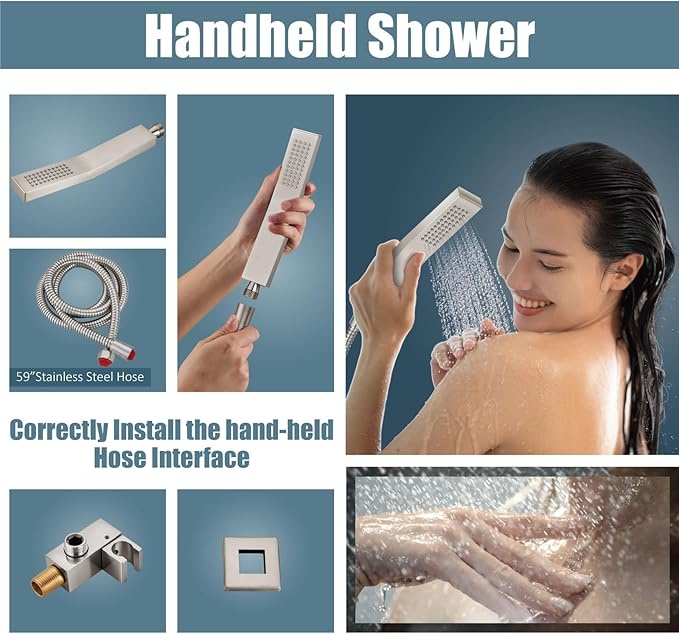 Aolemi Shower Faucet Set Rain Shower System with Handheld Spray Bathroom Shower Combo Rough-in Valve and Shower Trim Kit Included Brushed Nickel 10 Inch Wall Mount Shower Head