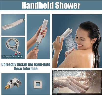 Aolemi Shower Faucet Set Rain Shower System with Handheld Spray Bathroom Shower Combo Rough-in Valve and Shower Trim Kit Included Brushed Nickel 12 Inch Wall Mount Shower Head