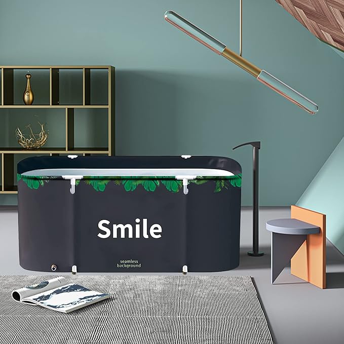 ptlsy Portable Bathtub for Adult Foldable Japanese Soaking Bath Tub for Personal Hot Cold Ice Spa at Home Large Freestanding Tub with Cover Mental Support (Green Large)