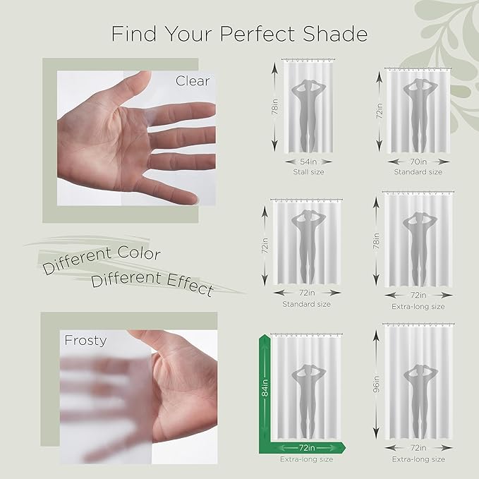 Stitch & Stone Shower Curtain Liner, Premium Medium Weight Durable Waterproof 6g PEVA for Bathroom with Weighted Magnets, Extra Long 72" x 84", Frosty 1 Pack