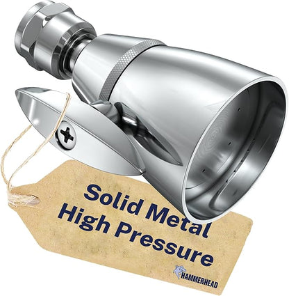 HammerHead Showers® Solid Metal 2 Inch High Pressure Shower Heads - CHROME – 2.5 GPM Shower Heads High Pressure - High Flow Shower Head with ADJUSTABLE SPRAY PATTERN - Fixed Shower Head