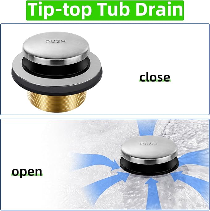 Brushed Nickel Bathtub Drain Tip-Toe Tub Trim Set with Two-Hole Overflow Faceplate Bathroom Tub Drains Replacement Conversion Tub Drain Kit Assembly with Universal Fine & Coarse Thread