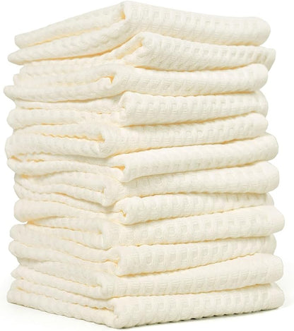 Cleanbear Wash Cloths 12 Pack, Cream Washcloths Set, 100% Cotton Waffle Weave – Fluffy, Absorbent, Quick-Drying Wash Cloths for Showering, Face, Body, and More