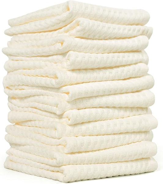 Cleanbear Wash Cloths 12 Pack, Cream Washcloths Set, 100% Cotton Waffle Weave – Fluffy, Absorbent, Quick-Drying Wash Cloths for Showering, Face, Body, and More
