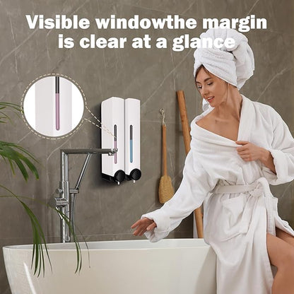 Shampoo and Conditioner Dispenser Bathroom Shower Soap Dispenser Wall Mounted Soap Dispenser No Drilling Required Extra Large Capacity Suitable for Hotel/Bathroom/Toilet White (Set of Two)