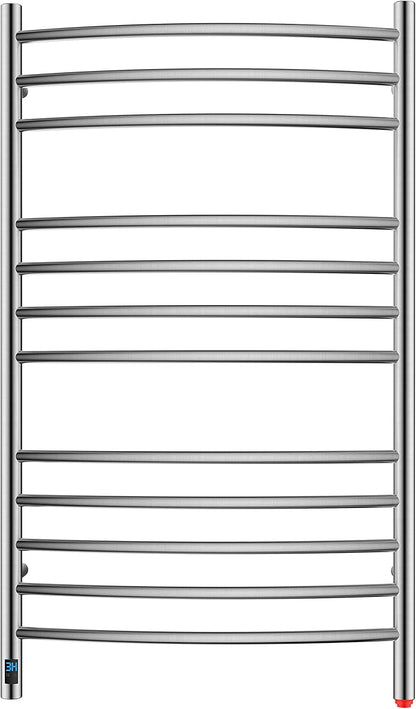 HEATGENE Electric Towel Warmer with Built-in Timer & Temperature Control, Wall-Mounted 12-Bar Large Towel Rack, Plug-in/Hardwired Heated Towel Rail for Bathroom - Brushed