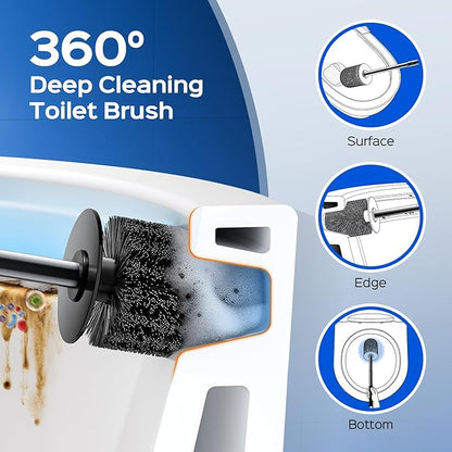 HAMITOR Toilet Bowl Brush Set: Stainless Steel Rustproof Bathroom Cleaning Accessories with Hidden Holder for Homemakers - Wall-Mounted Compact Toilet Scrubber Cleaner Kits for New Home & RV Silver