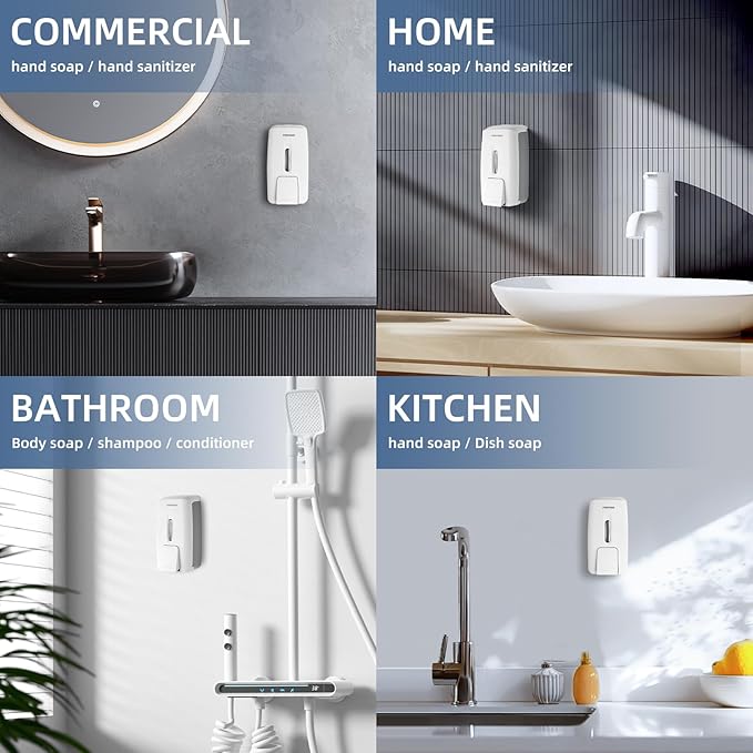 Soap Dispenser Wall Mount 28oz Commercial Hand Soap Dispenser for Bathroom Liquid Gel Hand Sanitizer Dispenser No Drilling White