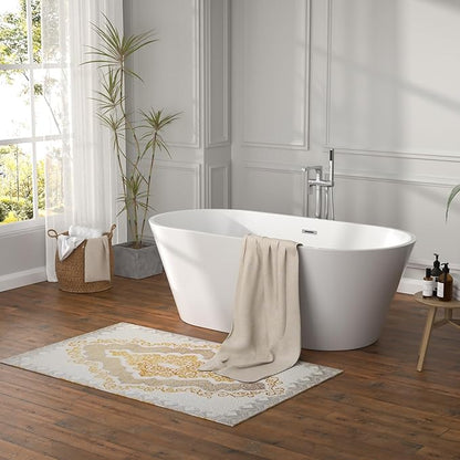 63 Inch Freestanding Bathtub White Acrylic Roll Top Soaking Tub with Chrome Drain Spacious Tub for Modern Homes, YSB9221
