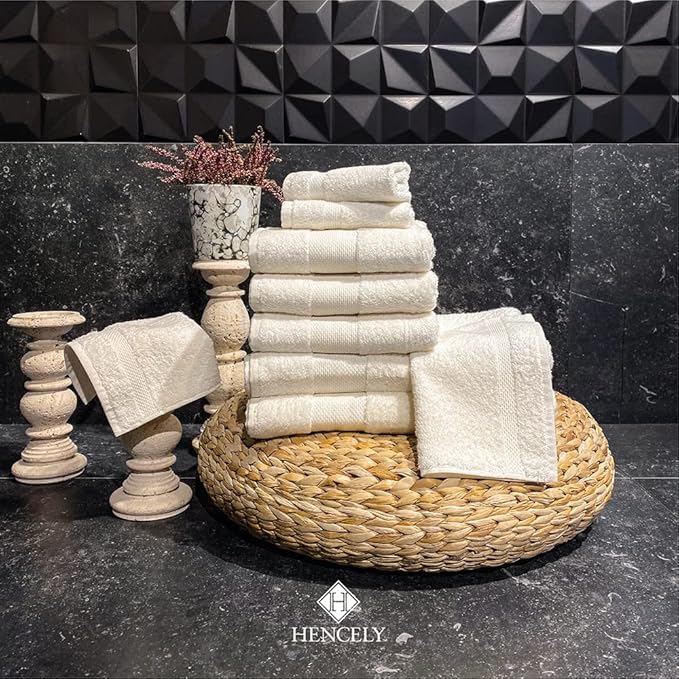 Hencely Premium Bath Towel Set of 4-28x58 Inches - High Absorbency, Quick Drying - 100% Soft Turkish Cotton Towels - Ideal for Home, Bathroom, Hotel, Spa, and Gym - Ivory