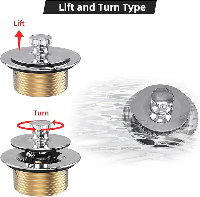 All Metal Lift & Turn Bathtub Drain Kit with Two-Hole Overflow Faceplate, Replacement Bath Tub Drain Trim Set Fine/Coarse Thread Conversion Kit Assembly, Tub Drains and overflow -Chrome Plated