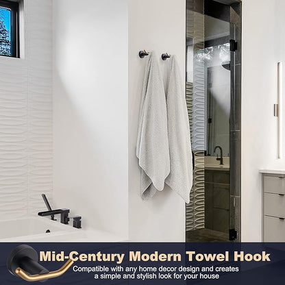 ARCORA Towel Hooks Black and Gold, SUS 304 Stainless Steel Wall Hooks, Heavy Duty Robe Hooks 1 Pack, Bathroom Towel Hooks for Wall